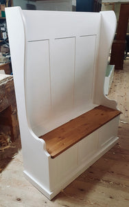 Hallway Porch Settle Pew Monks Bench, with Optional Coat Hook and under storage seat