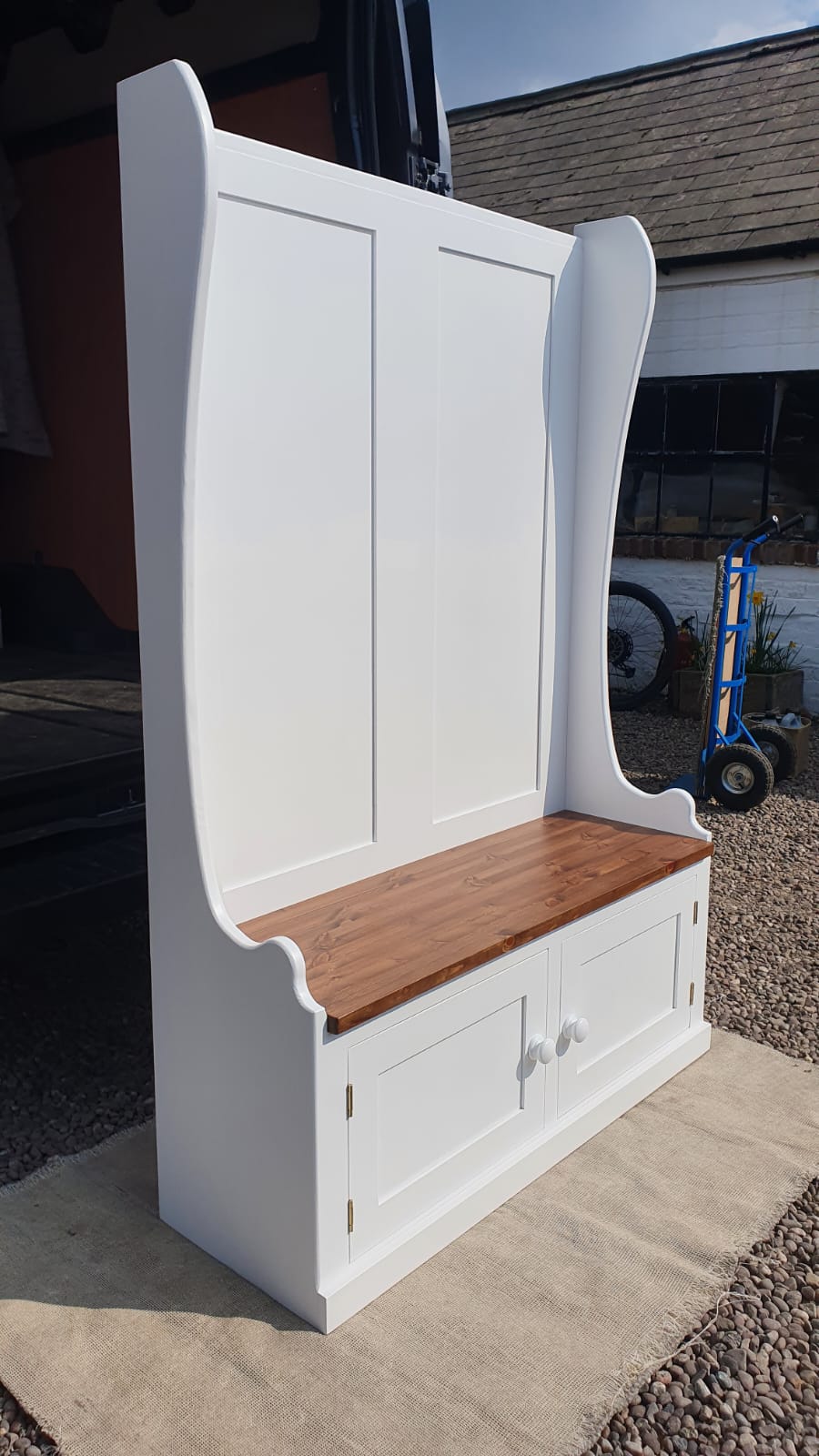 122 cm wide Hall Bench with Doors Monks Bench Cheshire Pine and Oak