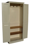 Handmade solid pine 2 door hallway or cloakroom storage cupboard with coat hooks and adjustable shelves, available in multiple widths up to 190cm high, offered in waxed pine or painted finishes including white, off-white and Farrow & Ball colours, delivered across the UK.