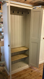 Handmade solid pine 2 door hallway or cloakroom storage cupboard with coat hooks and adjustable shelves, available in multiple widths up to 190cm high, offered in waxed pine or painted finishes including white, off-white and Farrow & Ball colours, delivered across the UK.