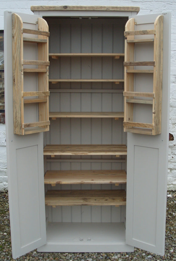**IN STOCK**BESPOKE - Rustic Reclaimed Timber Kitchen Larder Pantry Cupboard & Spice Racks - Painted with Farrow & Ball® Elephants Breath