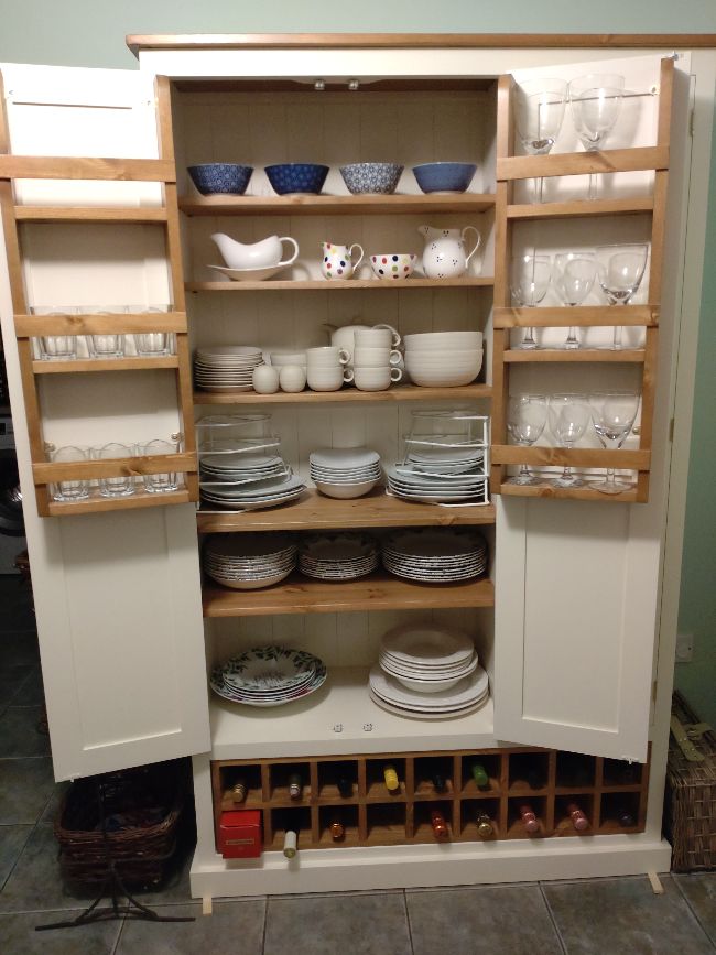 3 Door Kitchen Larder Pantry with 18 Bottle Wine Rack and Spice Rack Cheshire Pine and Oak