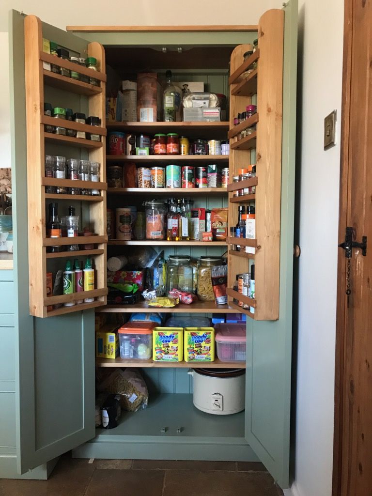 Kitchen Larder Pantry Cupboard Fully Shelved with Spice Racks Cheshire Pine and Oak