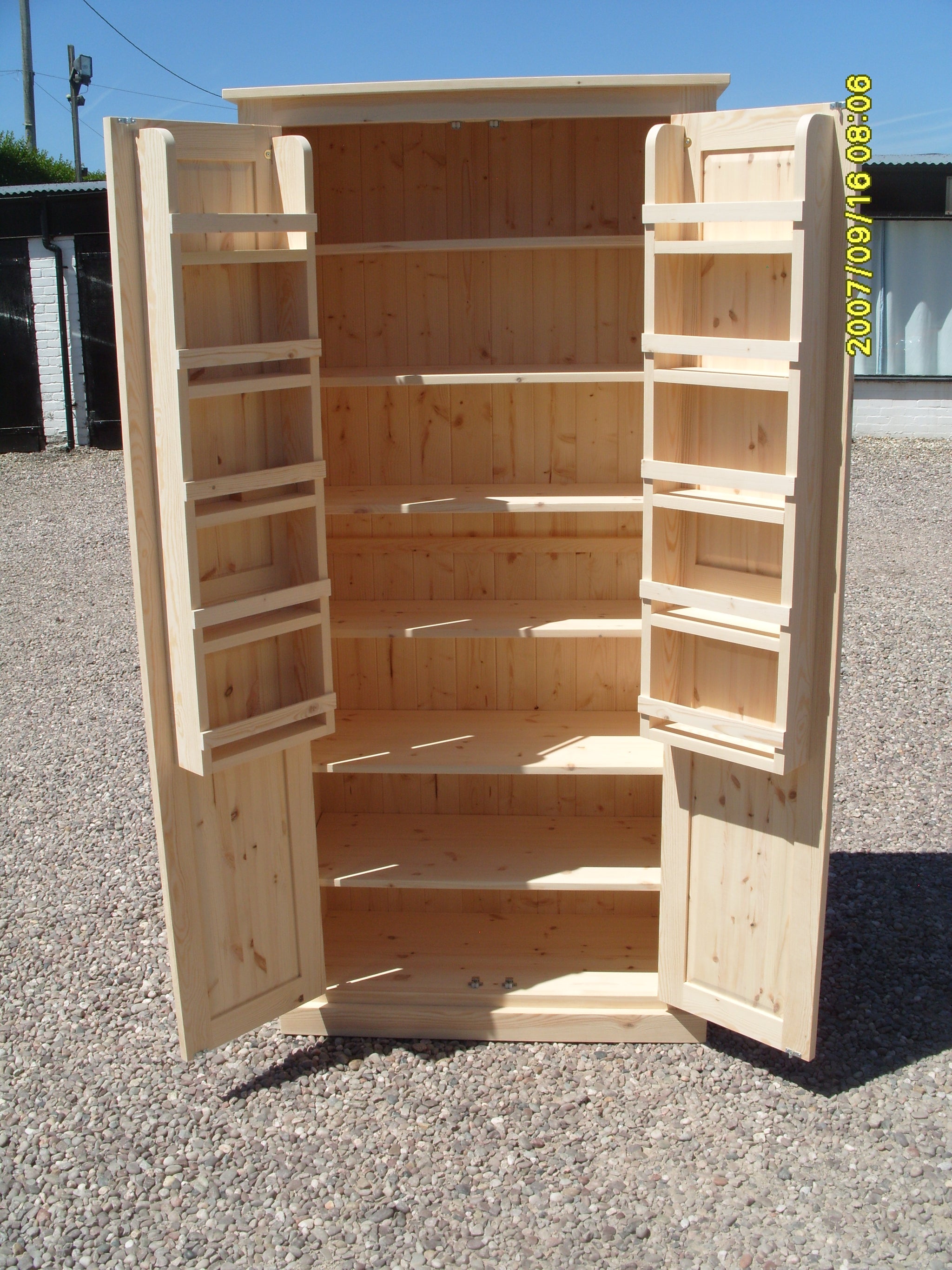 Kitchen Larder Pantry Cupboard Fully Shelved with Spice Racks Cheshire Pine and Oak